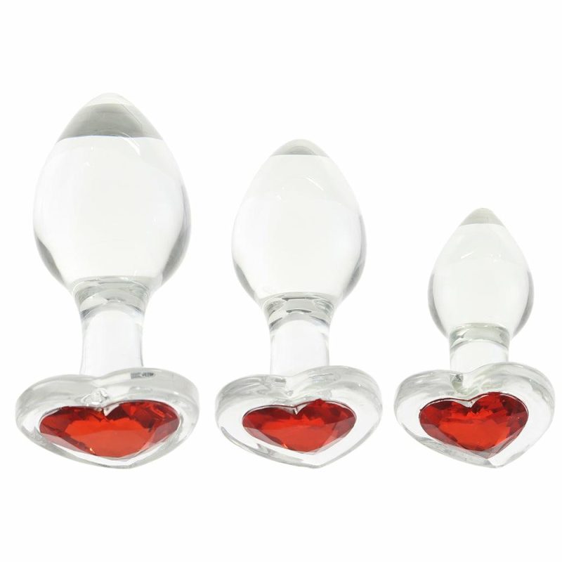 Anal Sex Toys | Adam & Eve Red Heart Gem Glass Plug Set Anal Sex Toys Anal Sex Toys