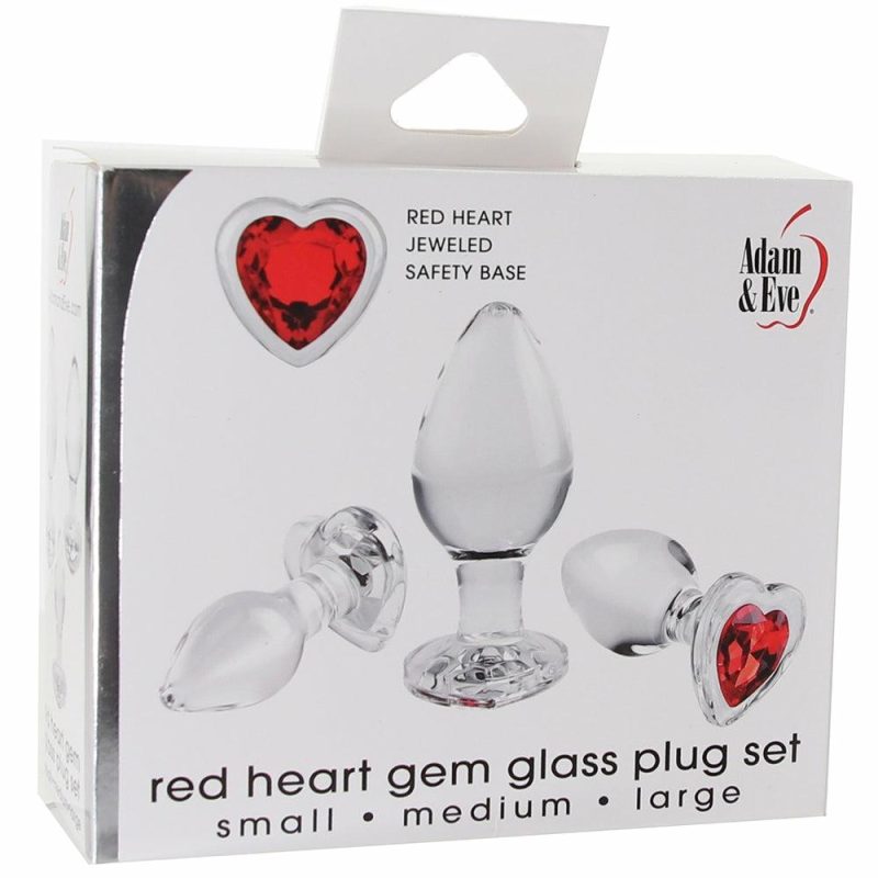 Anal Sex Toys | Adam & Eve Red Heart Gem Glass Plug Set Anal Sex Toys Anal Sex Toys