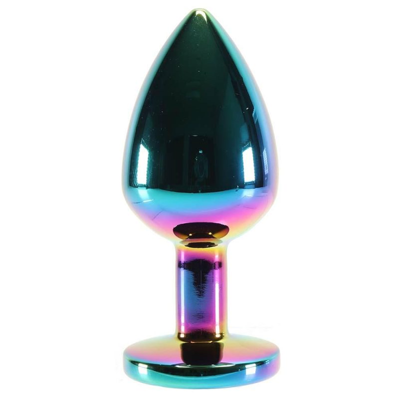 Anal Sex Toys | Medium Aluminum Plug With Pink Gem In Multicolor Anal Sex Toys Anal Sex Toys