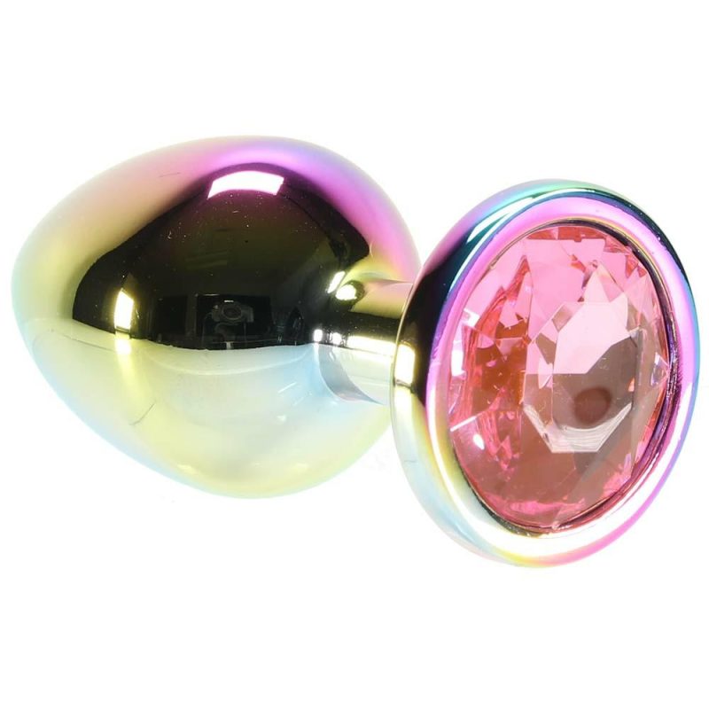 Anal Sex Toys | Medium Aluminum Plug With Pink Gem In Multicolor Anal Sex Toys Anal Sex Toys