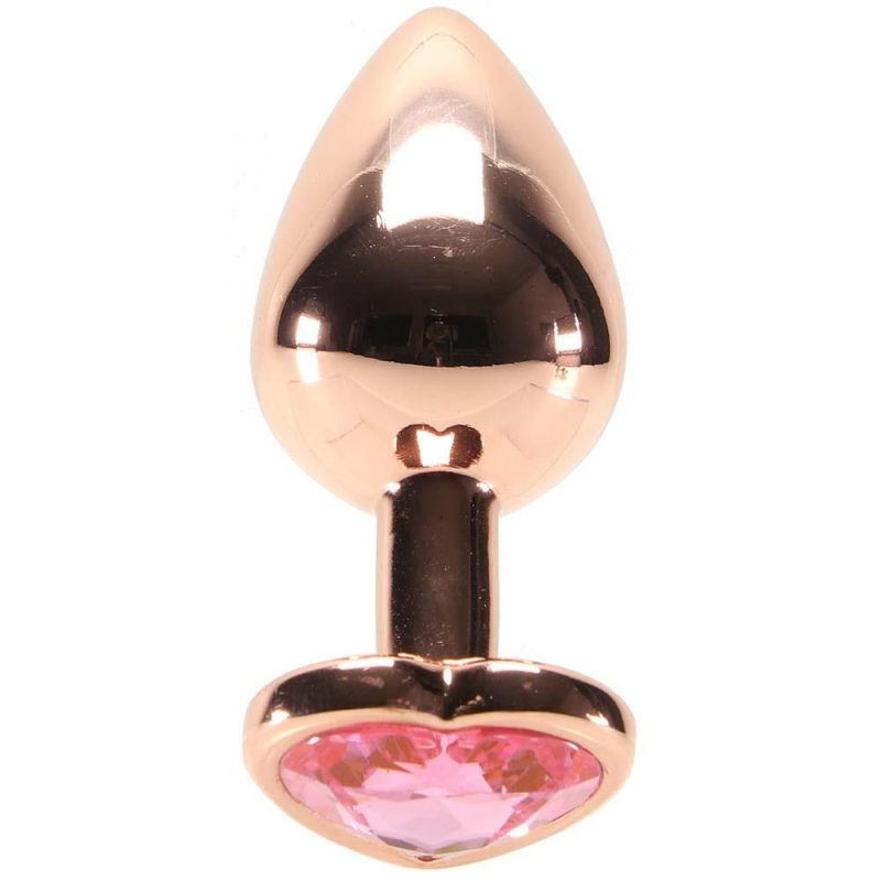 Anal Sex Toys | Medium Aluminum Plug With Pink Heart Gem In Rose Gold Anal Sex Toys Anal Sex Toys