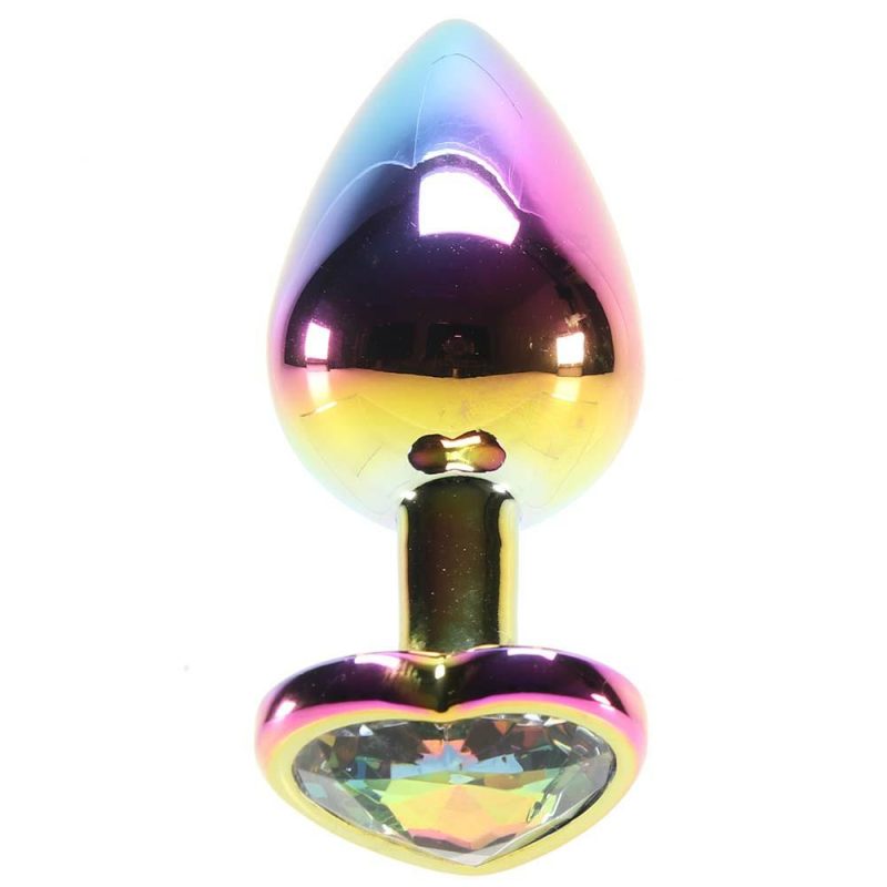 Anal Sex Toys | Medium Aluminum Plug With Rainbow Heart Gem In Multicolor Anal Sex Toys Anal Sex Toys