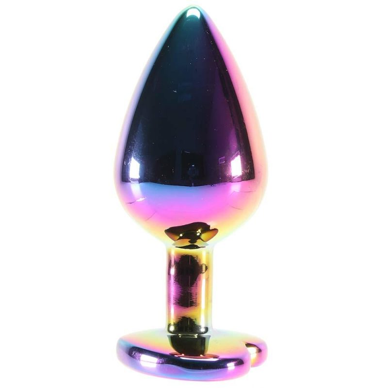 Anal Sex Toys | Medium Aluminum Plug With Rainbow Heart Gem In Multicolor Anal Sex Toys Anal Sex Toys