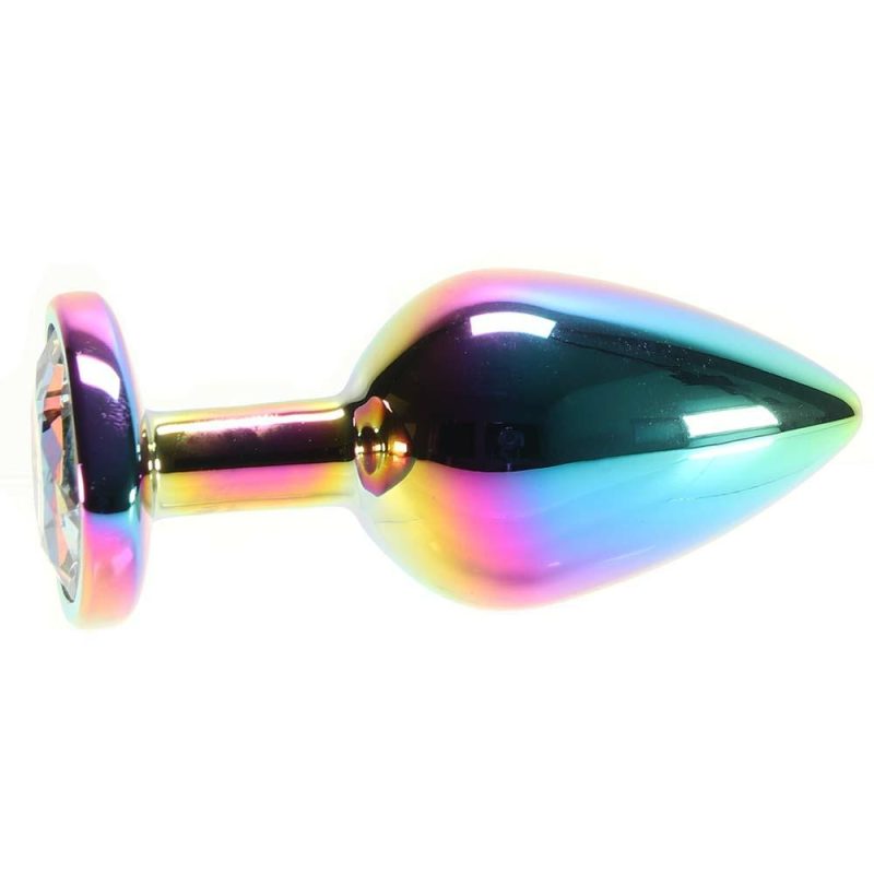 Anal Sex Toys | Medium Aluminum Plug With Rainbow Heart Gem In Multicolor Anal Sex Toys Anal Sex Toys