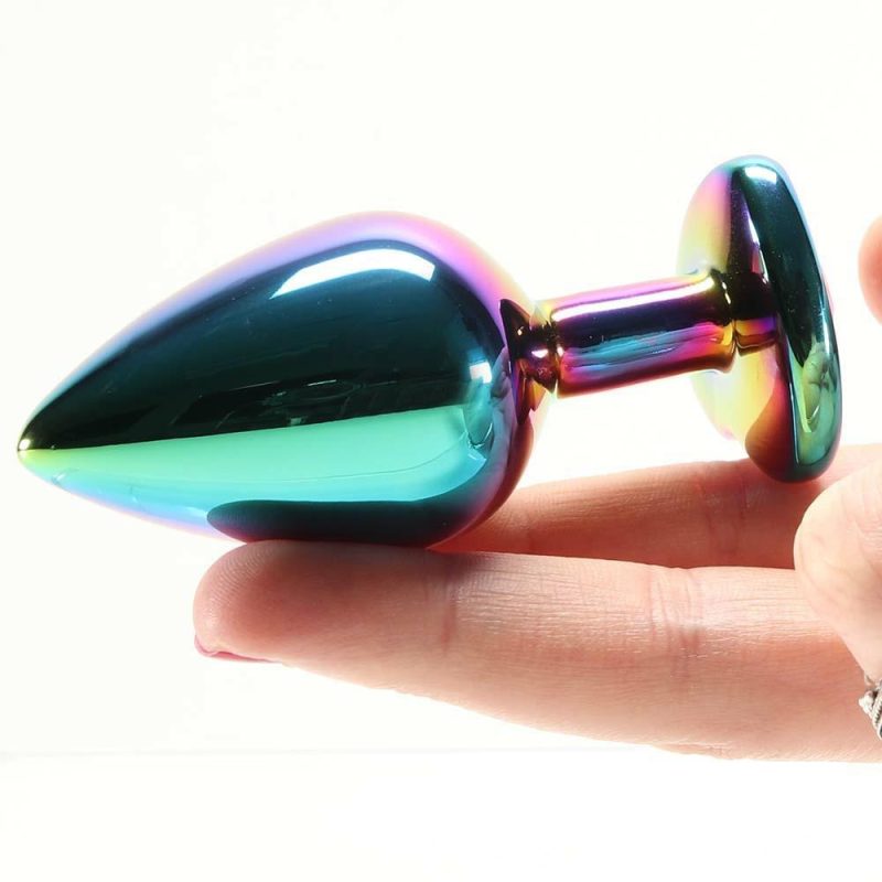 Anal Sex Toys | Medium Aluminum Plug With Rainbow Heart Gem In Multicolor Anal Sex Toys Anal Sex Toys