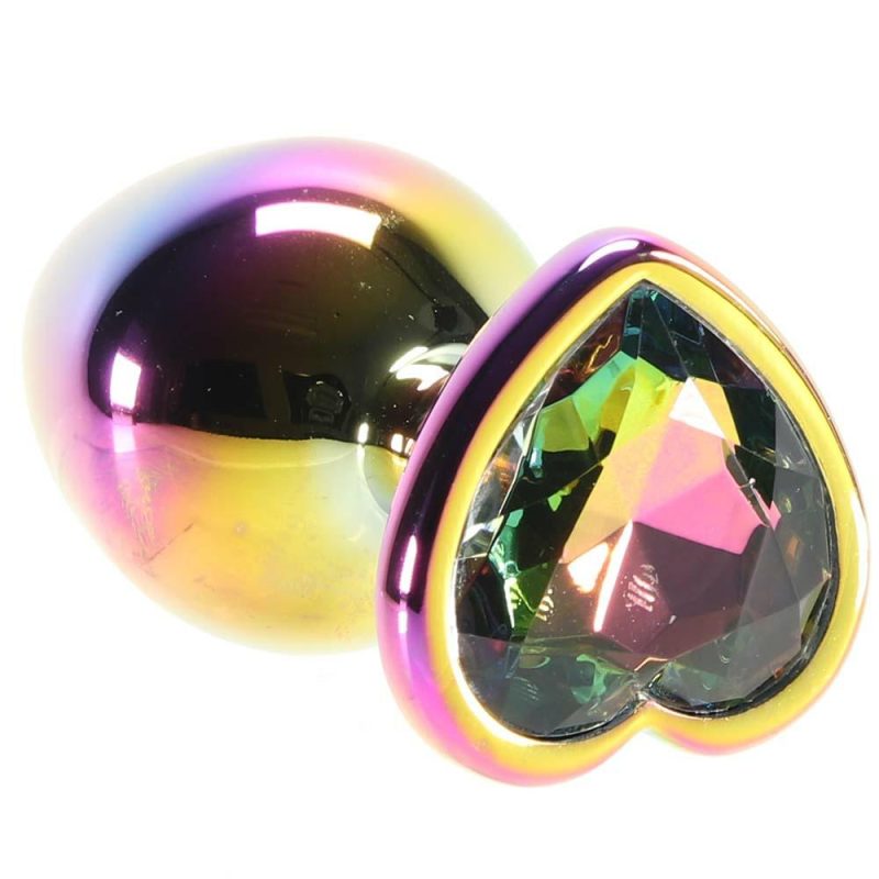 Anal Sex Toys | Medium Aluminum Plug With Rainbow Heart Gem In Multicolor Anal Sex Toys Anal Sex Toys