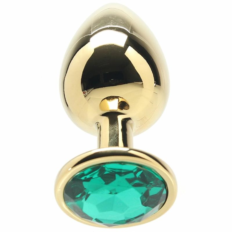 Anal Sex Toys | Ouch! Green Round Gem Gold Plug In Medium Anal Sex Toys Anal Sex Toys