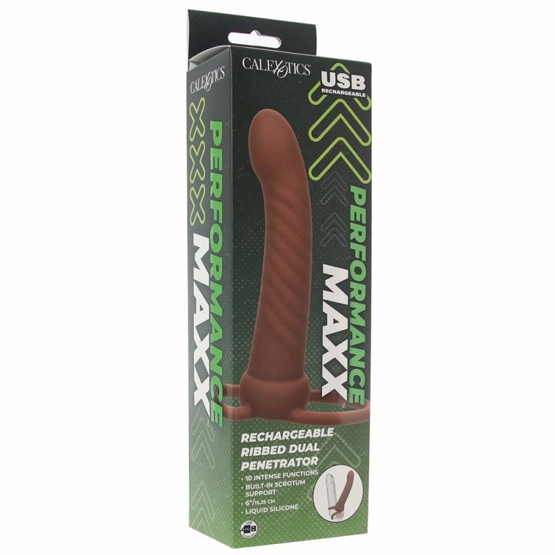 Anal Sex Toys | Performance Maxx Ribbed Dual Penetrator Vibe In Dark Anal Sex Toys Anal Sex Toys