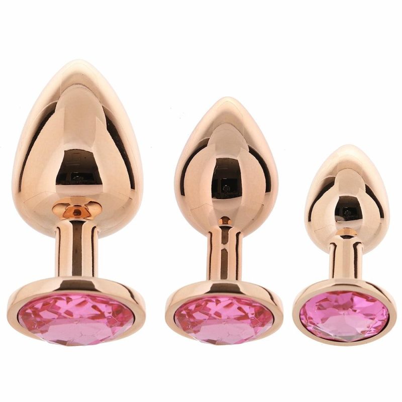 Anal Sex Toys | Rear Assets Round Gem Metal Plug Kit In Rose Anal Sex Toys Anal Sex Toys