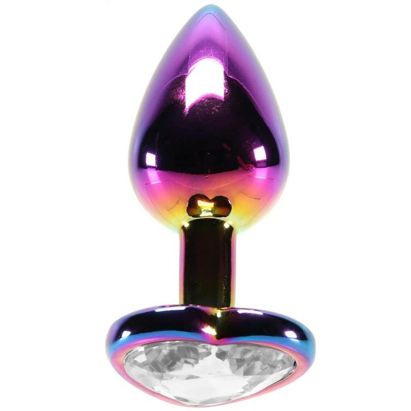 Anal Sex Toys | Small Aluminum Plug With Clear Heart Gem In Multicolor Anal Sex Toys Anal Sex Toys