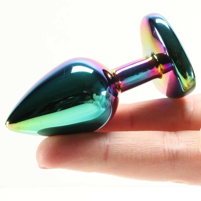 Anal Sex Toys | Small Aluminum Plug With Clear Heart Gem In Multicolor Anal Sex Toys Anal Sex Toys