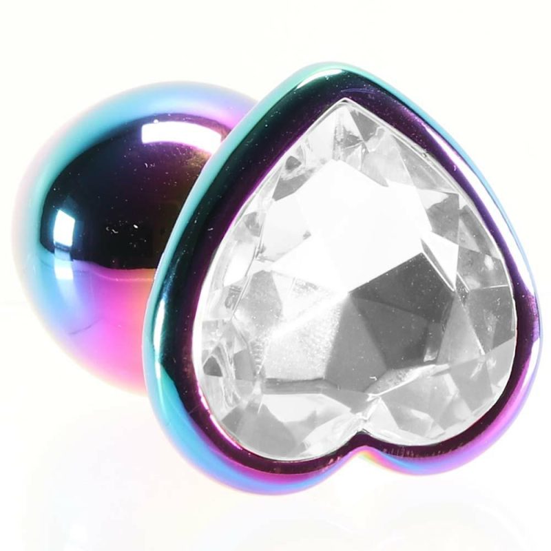 Anal Sex Toys | Small Aluminum Plug With Clear Heart Gem In Multicolor Anal Sex Toys Anal Sex Toys