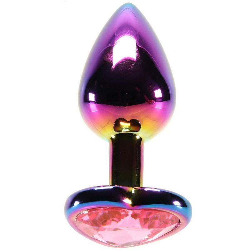 Anal Sex Toys | Small Aluminum Plug With Pink Heart Gem In Multicolor Anal Sex Toys Anal Sex Toys