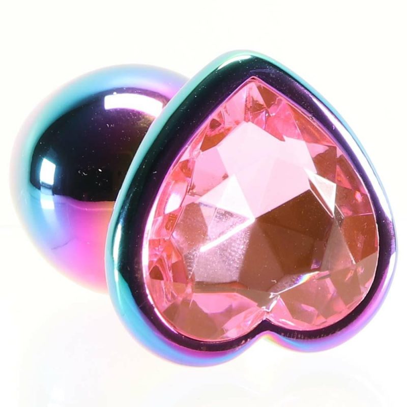 Anal Sex Toys | Small Aluminum Plug With Pink Heart Gem In Multicolor Anal Sex Toys Anal Sex Toys