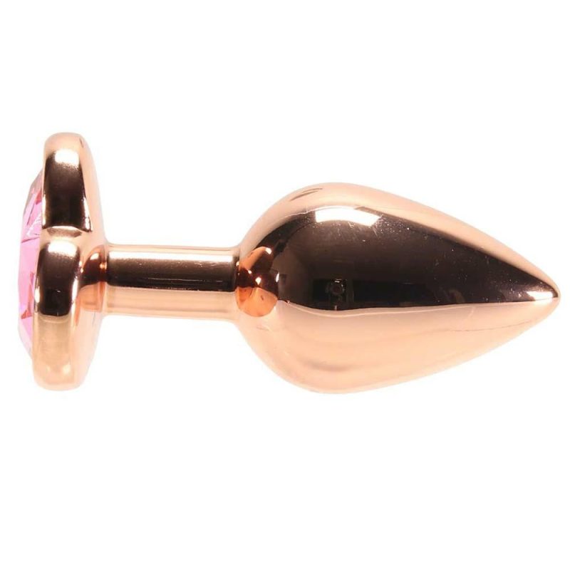 Anal Sex Toys | Small Aluminum Plug With Pink Heart Gem In Rose Gold Anal Sex Toys Anal Sex Toys