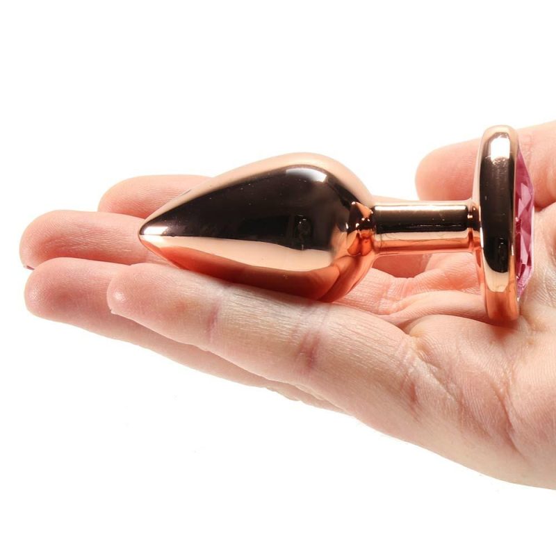 Anal Sex Toys | Small Aluminum Plug With Pink Heart Gem In Rose Gold Anal Sex Toys Anal Sex Toys