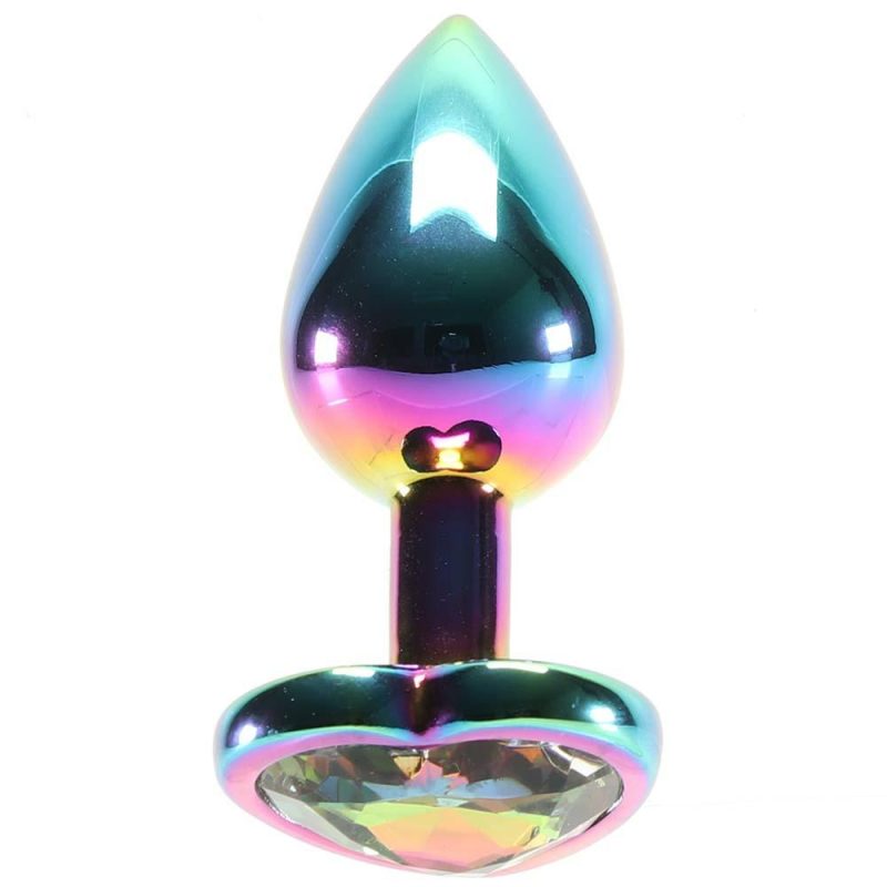 Anal Sex Toys | Small Aluminum Plug With Rainbow Heart Gem In Multicolor Anal Sex Toys Anal Sex Toys