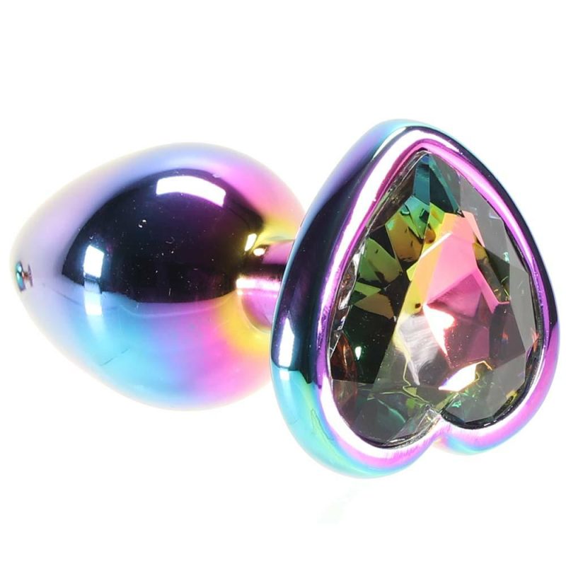 Anal Sex Toys | Small Aluminum Plug With Rainbow Heart Gem In Multicolor Anal Sex Toys Anal Sex Toys