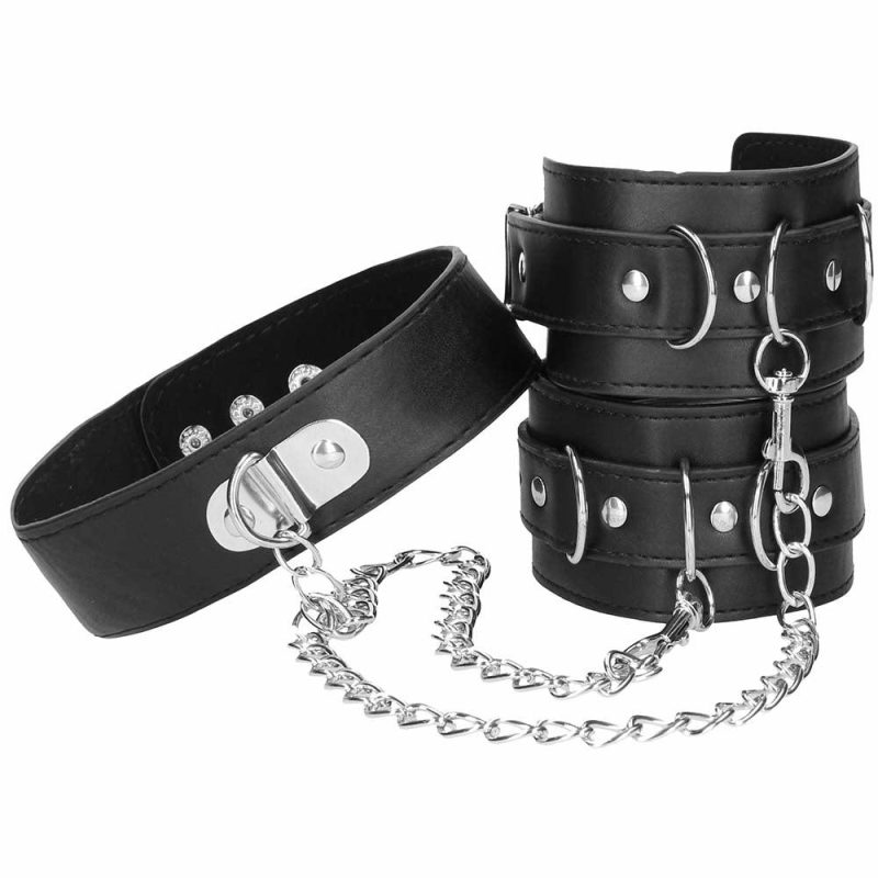 Bondage | Black & White Collar With Wrist Cuffs Bondage Bondage