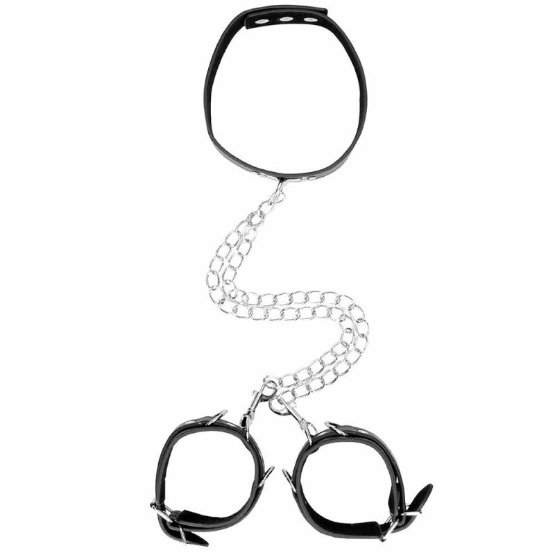 Bondage | Black & White Collar With Wrist Cuffs Bondage Bondage