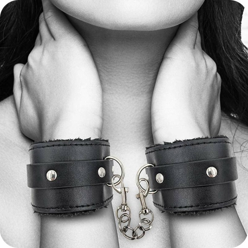 Bondage | Black & White Plush Wrist Cuffs Bondage Bondage