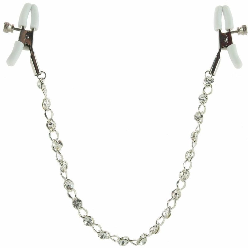 Bondage | Nipple Play Crystal Chain Nipple Clamps In White Bondage Bondage