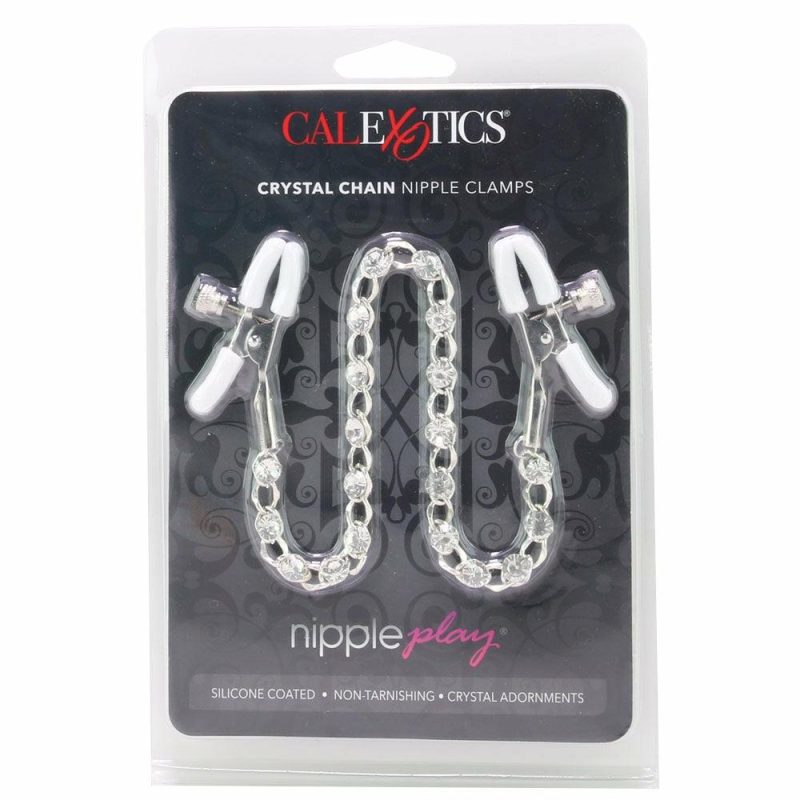 Bondage | Nipple Play Crystal Chain Nipple Clamps In White Bondage Bondage