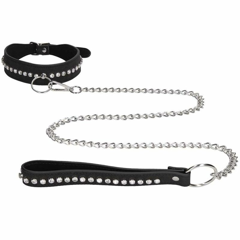 Bondage | Ouch! Diamond Studded Collar With Leash Bondage Bondage