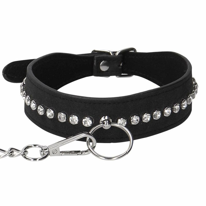 Bondage | Ouch! Diamond Studded Collar With Leash Bondage Bondage