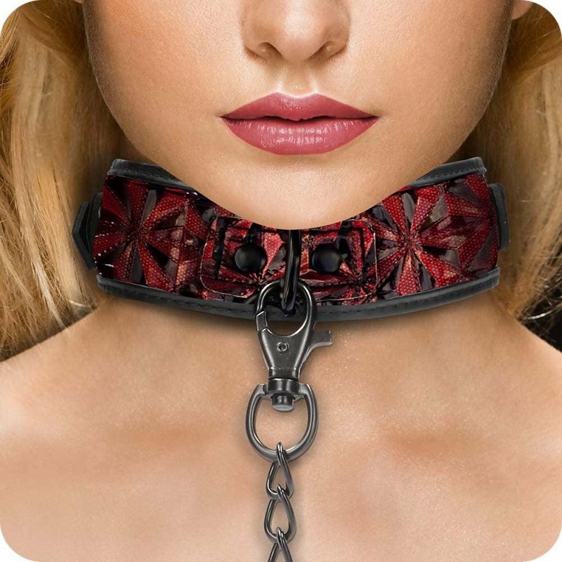 Bondage | Ouch! Luxury Collar With Leash In Burgundy Bondage Bondage