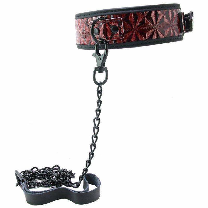 Bondage | Ouch! Luxury Collar With Leash In Burgundy Bondage Bondage