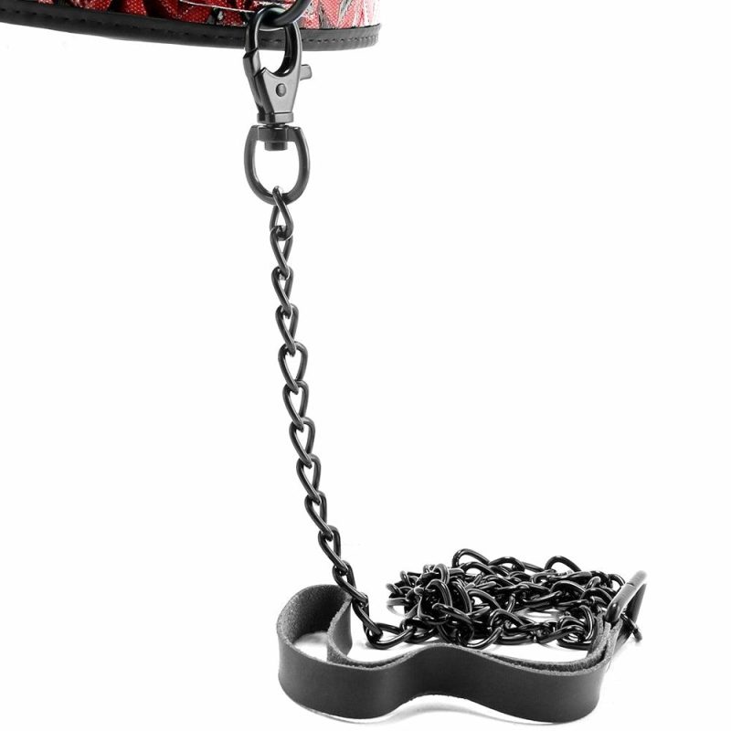 Bondage | Ouch! Luxury Collar With Leash In Burgundy Bondage Bondage