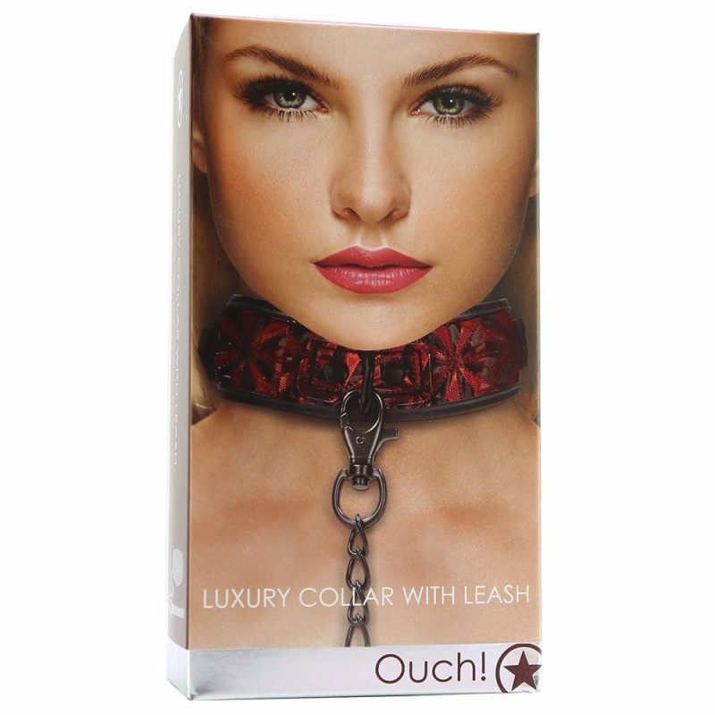 Bondage | Ouch! Luxury Collar With Leash In Burgundy Bondage Bondage