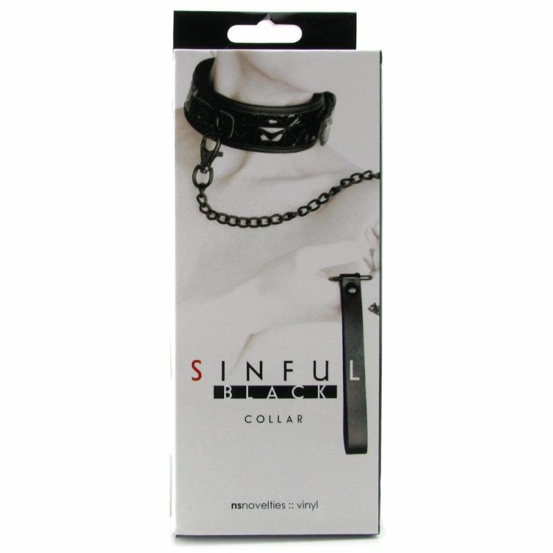 Bondage | Sinful Collar With Leash In Black Bondage Bondage