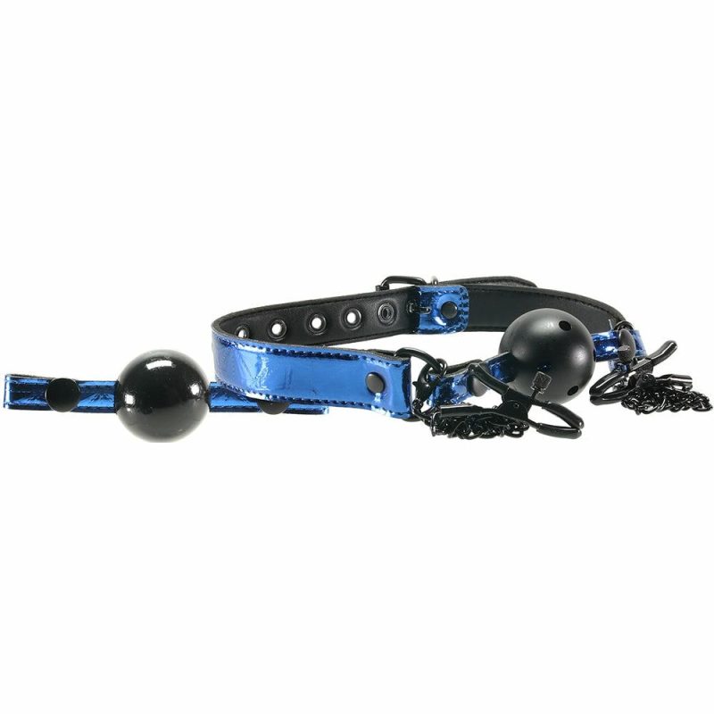 Bondage | Whipsmart Ball Gag & Nipple Clamps In Blue Bondage Bondage