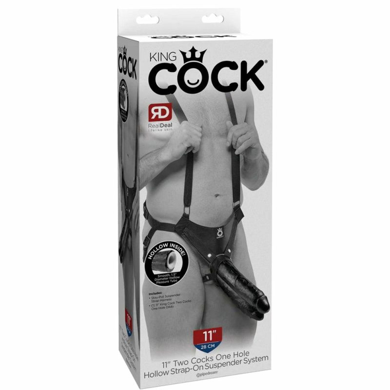 Dildos | 11" Two Cocks One Hole Hollow Suspender Strap-On In Black Dildos Dildos