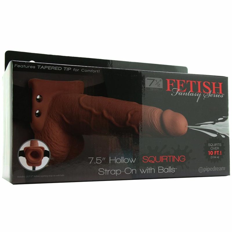 Dildos | 7.5 Inch Hollow Squirting Strap-On With Balls In Tan Dildos Dildos