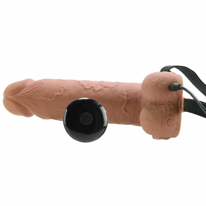 Dildos | 7 Inch Hollow Vibrating Strap-On With Remote In Tan Dildos Dildos