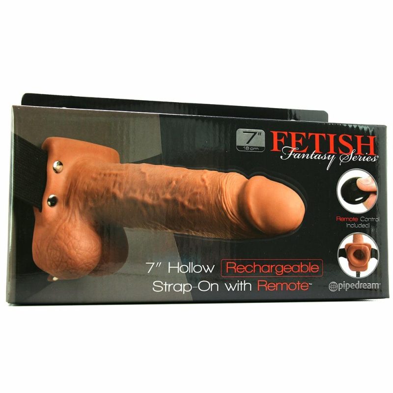 Dildos | 7 Inch Hollow Vibrating Strap-On With Remote In Tan Dildos Dildos