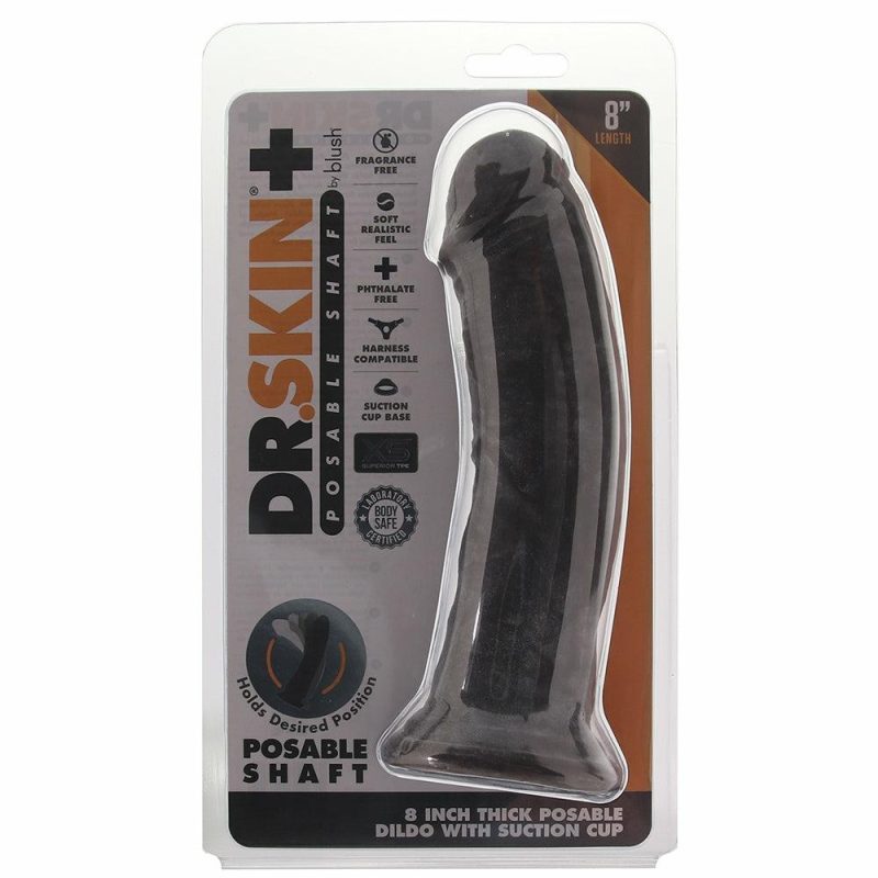 Dildos | Dr. Skin Plus 8 Inch Thick Posable Dildo In Black Dildos Blush