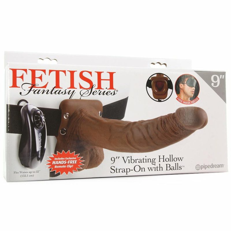 Dildos | Fetish Fantasy Vibrating 9 Inch Hollow Strap-On In Brown Dildos Black, Brown