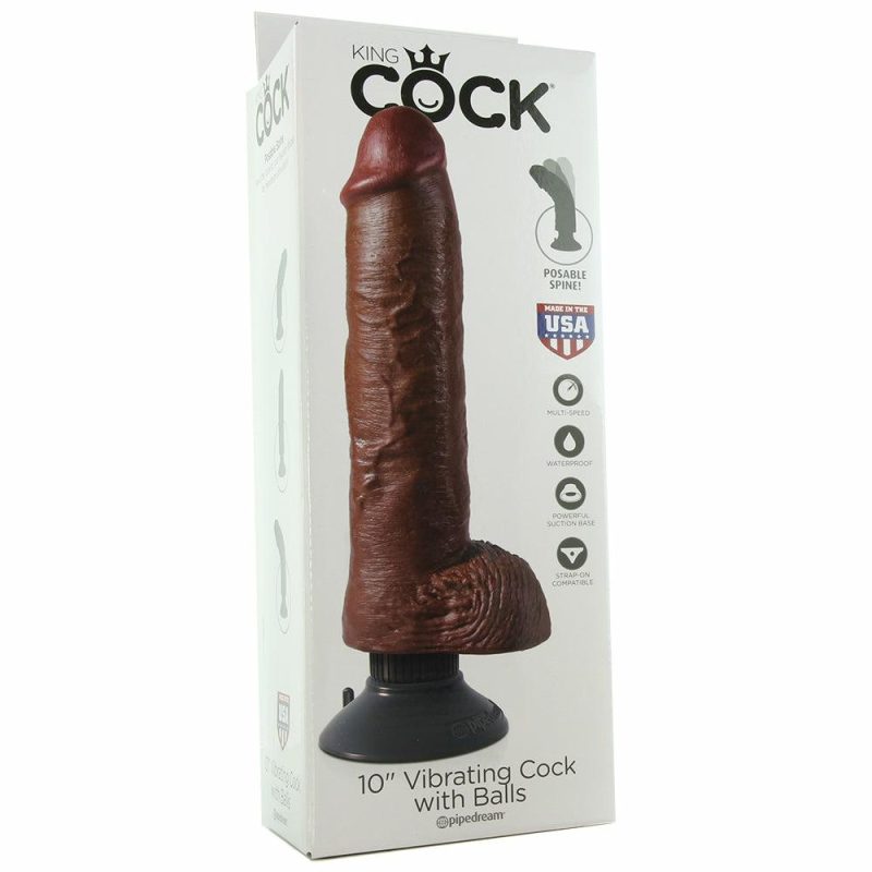 Dildos | King Cock 10 Inch Vibrating Dildo With Balls In Brown Dildos Brown