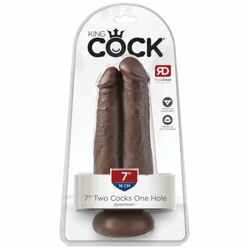 Dildos | King Cock 7" Two Cocks One Hole Dildo In Chocolate Dildos Dildos