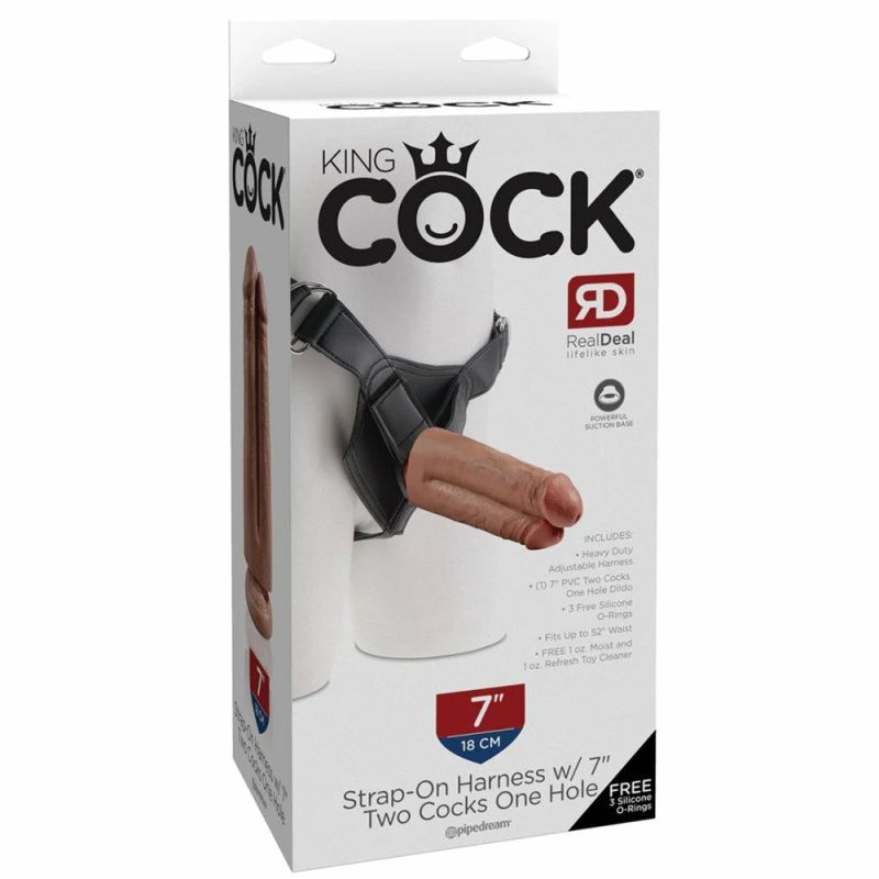 Dildos | King Cock Harness With 7" Two Cocks One Hole In Caramel Dildos Dildos