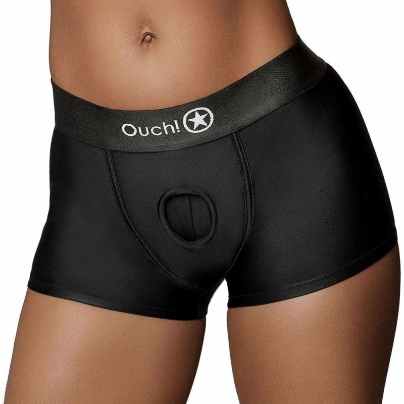 Dildos | Ouch! Black Vibrating Strap-On Boxer In M/L Dildos Dildos