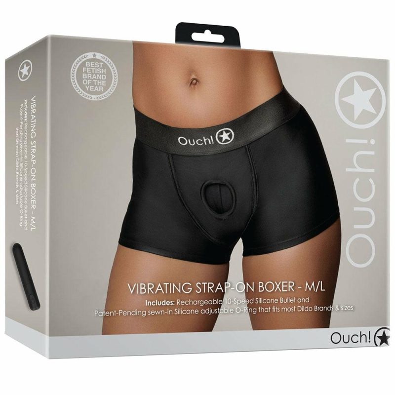 Dildos | Ouch! Black Vibrating Strap-On Boxer In M/L Dildos Dildos