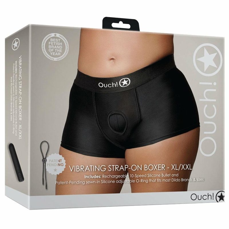 Dildos | Ouch! Black Vibrating Strap-On Boxer In Xl/2X Dildos Dildos