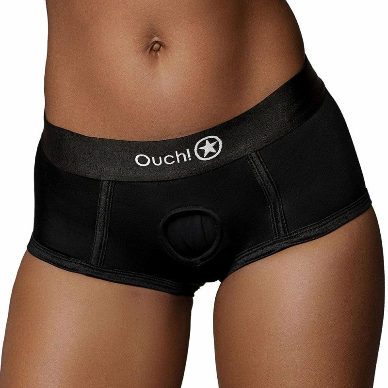 Dildos | Ouch! Black Vibrating Strap-On Brief In M/L Dildos Dildos