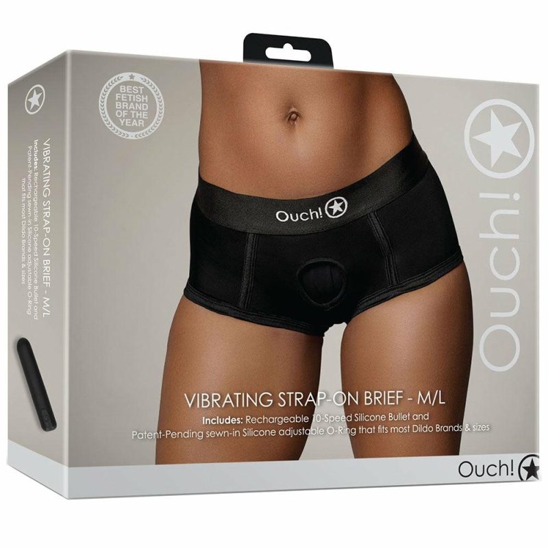 Dildos | Ouch! Black Vibrating Strap-On Brief In M/L Dildos Dildos