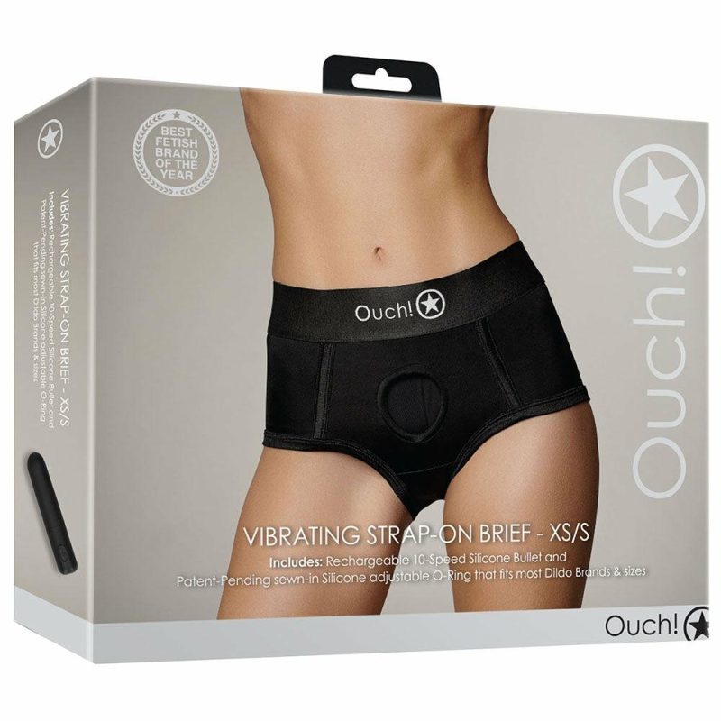 Dildos | Ouch! Black Vibrating Strap-On Brief In Xs/S Dildos Dildos